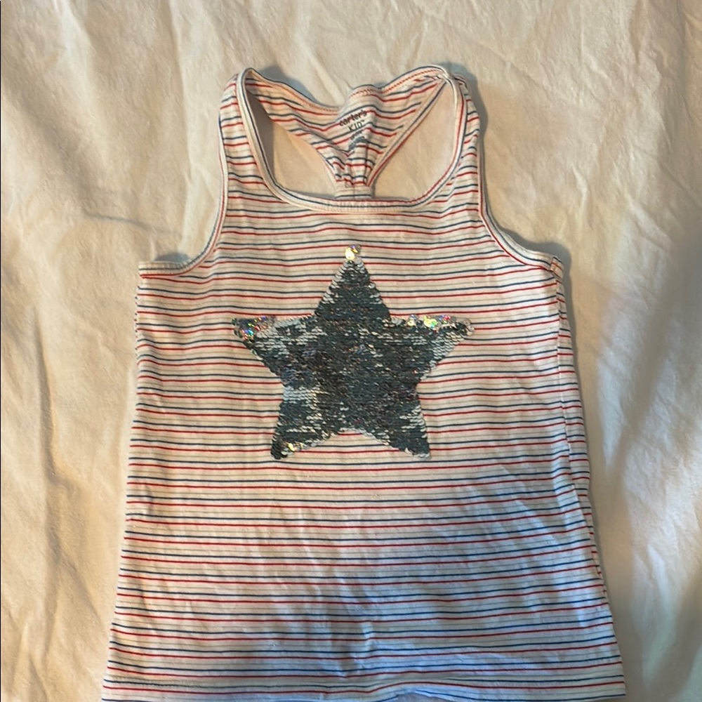 Carter's Red and White Striped Tank Top with Star Design